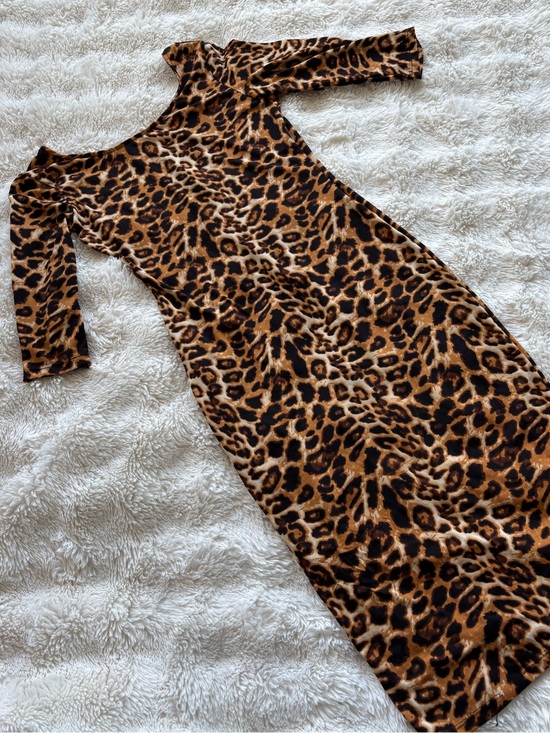 Dresses & Skirts - Leopard Print Bodycon Midi Dress - Brown Black
